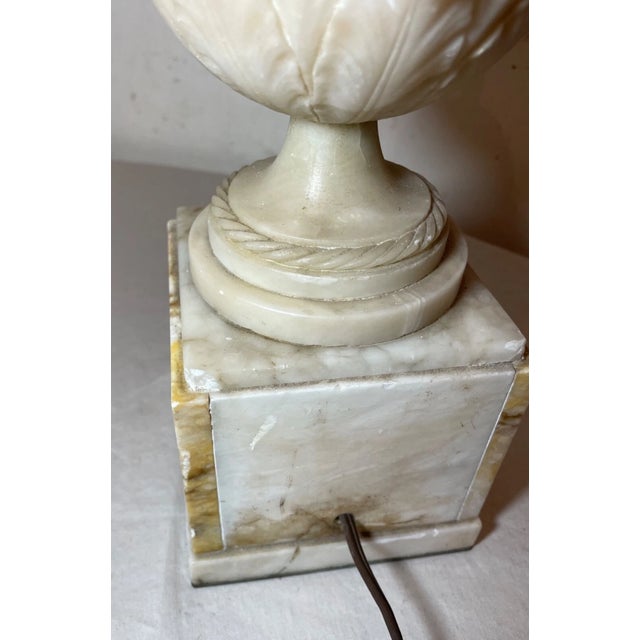 Large Antique Hand Carved Alabaster Stone Marble Urn Flower Electric Table Lamp For Sale - Image 17 of 18