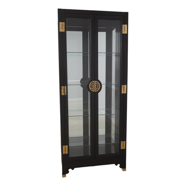 Ebonized Black Chinoiserie Style Curio Display Cabinet For Sale