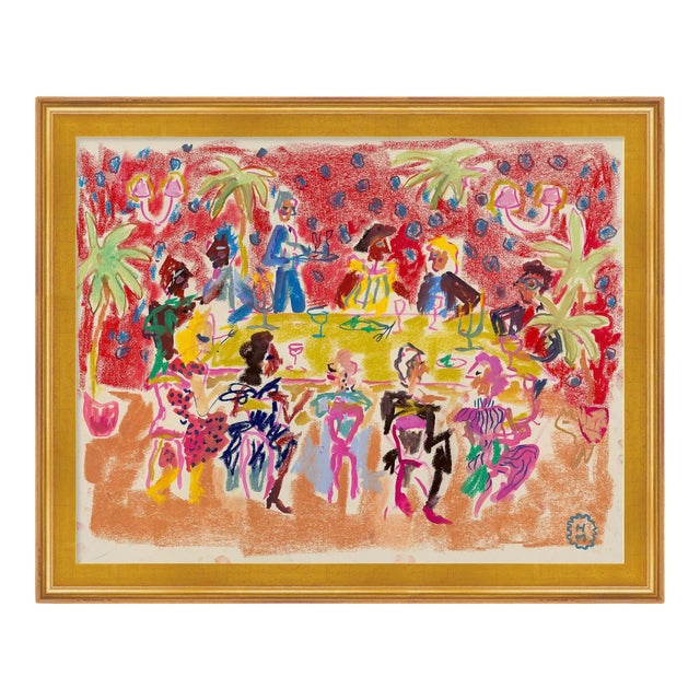 At a Dinner Party by Happy Menocal in Gold Frame, Medium Art Print For Sale