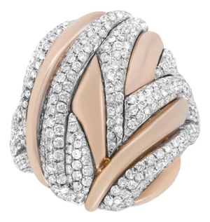 18K Rose and White Gold 1 7/8 Cttw Diamond and Gold Textured Dome Cocktail Ring (F-G Color, VS1-VS2