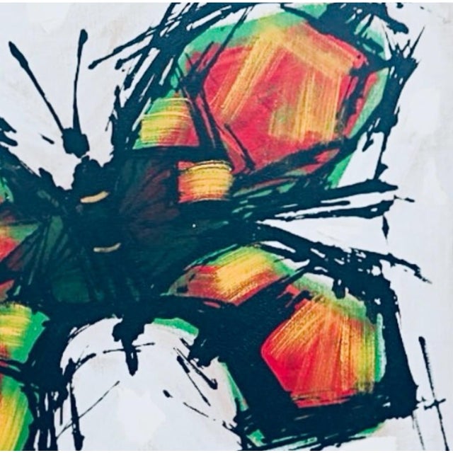 Vintage Abstract Mid Century Modern Lee Reynolds insp Oil Butterfly Painting Framed Highly stylized, mid century modern,...