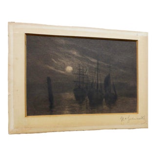 Pencil Drawing of Ships by Night Signed Nafienntle For Sale