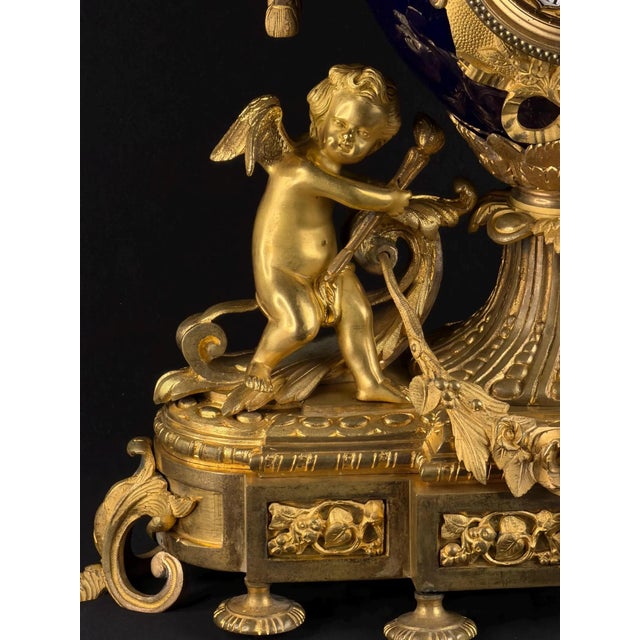 Antique Napoleon III Mantel Clock in Bleu De Sèvres Porcelain and Chased Ormolu, 1865 For Sale - Image 11 of 17