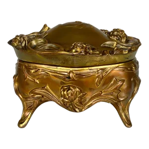 Vintage Art Nouveau Gold Gilded Cast Metal Trinket Dresser Box