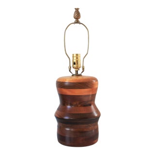 Mid-Century Inlaid Wood Marquetry Table Lamp For Sale
