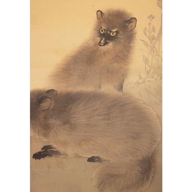 "Raccoons Under the Moon" by Mochizuki Seiho, Miji Japanese Silk Scroll Painting For Sale - Image 9 of 18