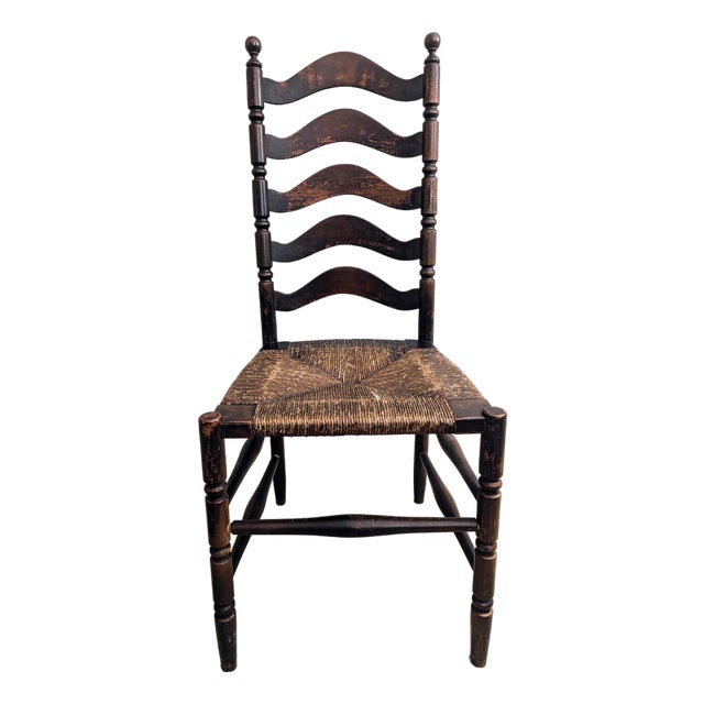 Antique Heywood Wakefield Ladder Back Chair Original Finish Rush Seat For Sale