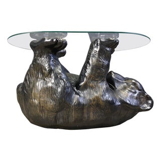 Vintage Sculptural Black Bear Coffee Table with Glass, 1970 For Sale