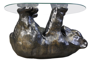 Vintage Sculptural Black Bear Coffee Table with Glass, 1970
