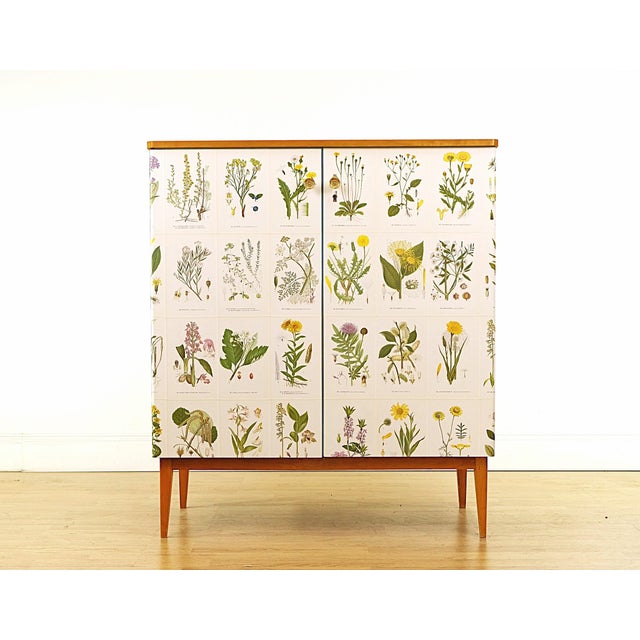 Pink Vintage Cabinet with Illustrations Nordens Flora by C.A.M Lindman, 1950s For Sale - Image 8 of 8