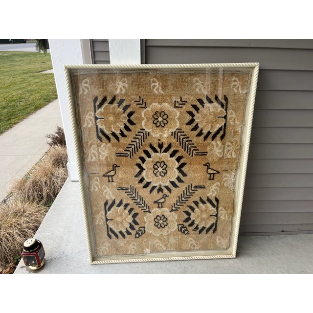 1920s Primitive Framed Persian Bird Rug Textile Shadow Box Artwork For Sale - Image 11 of 11