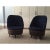 Super swank set of four vintage den chairs made from oak wine barrels and custom upholstered in navy blue suede. 360...