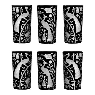 ARTEL Chinoisserie Collection Peacock Highballs in Black, Set of 6 For Sale