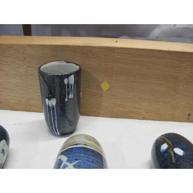 Blue Saki Cups - Set of 6 1960s Otagiri Japanese Hand-Decorated For Sale - Image 8 of 13