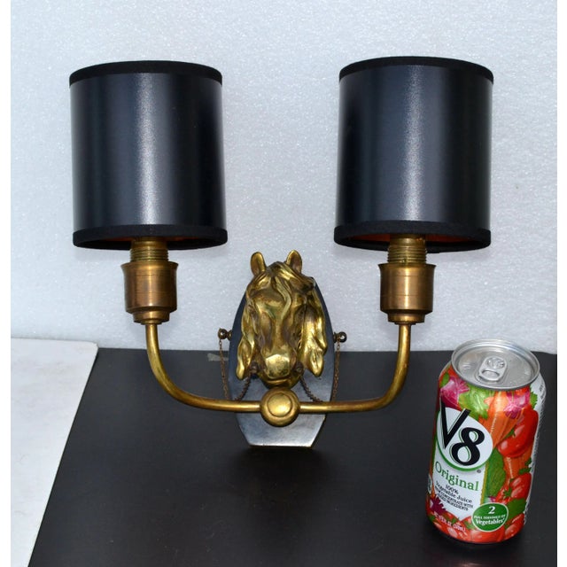 Maison Baguès 2 Arm Horse Head Sconces Wall Lights French Neoclassical 1950 Pair For Sale In Miami - Image 6 of 13