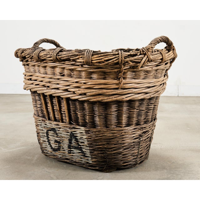 French Champagne Grape Vineyard Harvest Woven Wicker Basket For Sale - Image 4 of 18