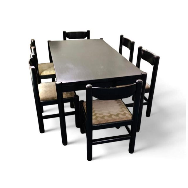 Wood Dining Table and Chairs in Black Painted Wood by Vico Magistretti, Italy, 1970s, Set of 7 For Sale - Image 7 of 18