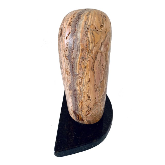 Mid 20th Century Mid-Century Modern Abstract Modernist Design Travertine Sculpture in the Style of Barbara Hepworth, Signed For Sale - Image 5 of 12