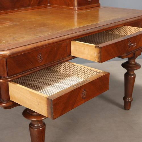 Antique Desk in Walnut with Leather Insert and Drawers, Italy, Late 19th Century For Sale - Image 3 of 10