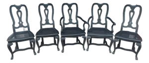 Set of 5 Baker Furniture French Style Dining Chairs With Cane Seats.