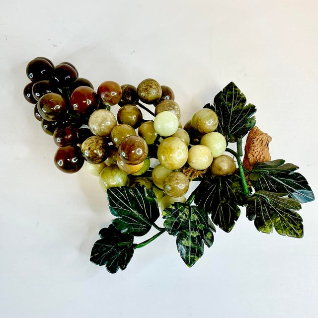 1960s Vintage Italian Hollywood Regency Alabaster Grapes Decorative Object, Dark Jade Leaves For Sale - Image 9 of 12