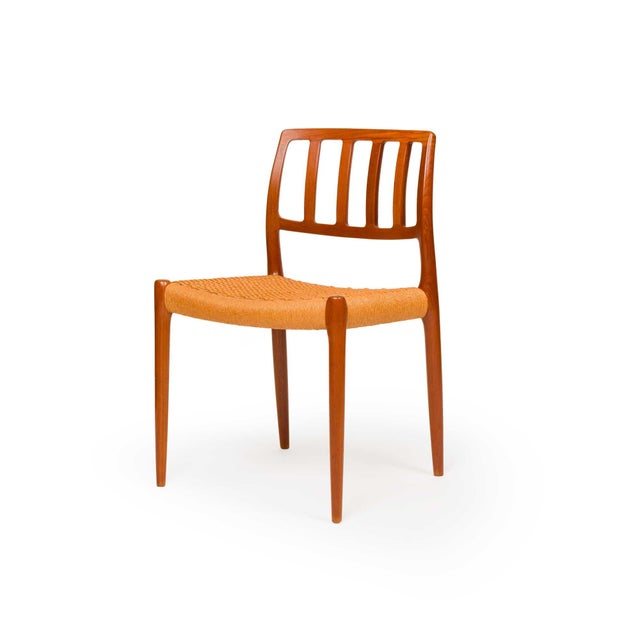Brown j.l. Møller Danish Modern Dining Chair Set – Models 83 & 66 in Teak & Papercord For Sale - Image 8 of 11