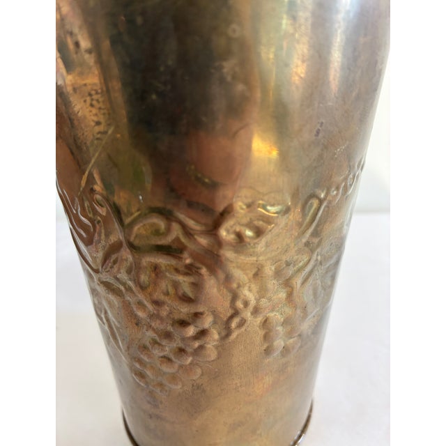 Vintage Embossed Grapevine Solid Brass Vase With Handles For Sale - Image 4 of 10