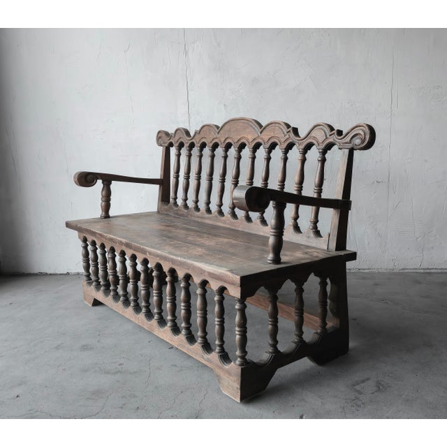 Spanish Revival Antique Architectural Spanish Mediterranean Style Bench For Sale - Image 3 of 8