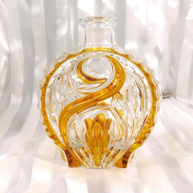 Contemporary 1960s Clear and Yellow Glass Decanter For Sale - Image 3 of 4