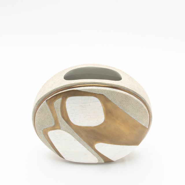 Modern Vase in Shagreen With Mother of Pearl and Brass Details by R&y Augousti For Sale - Image 11 of 11