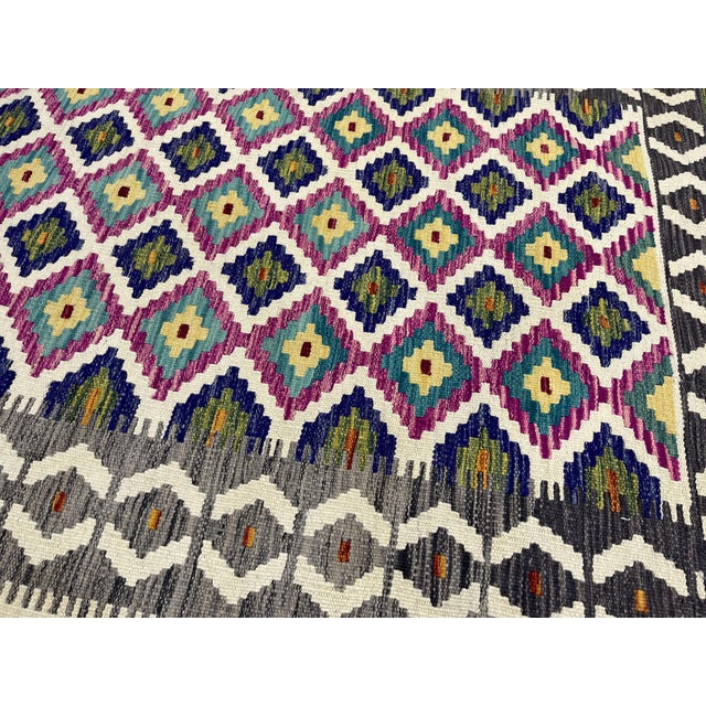 4'2" X 5'10" Multicolor Afghan Chobi Geometric Wool Flatweave Kilim Rug For Sale - Image 11 of 16