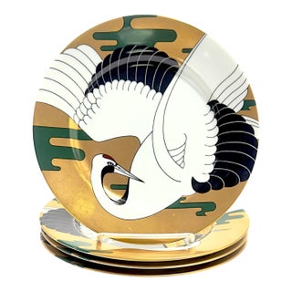 Vintage Fitz & Floyd "Golden Tancho Stork" Salad / Dessert Plates - Set of 4 For Sale