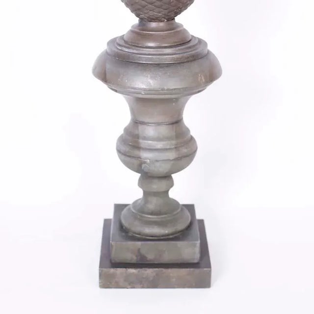 French Pair of Antique French Zinc Neo Classic Pineapple Table Lamps For Sale - Image 3 of 7