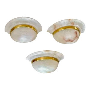 Set 3 Half Moon Alabaster & Brass Wall Light Sconces