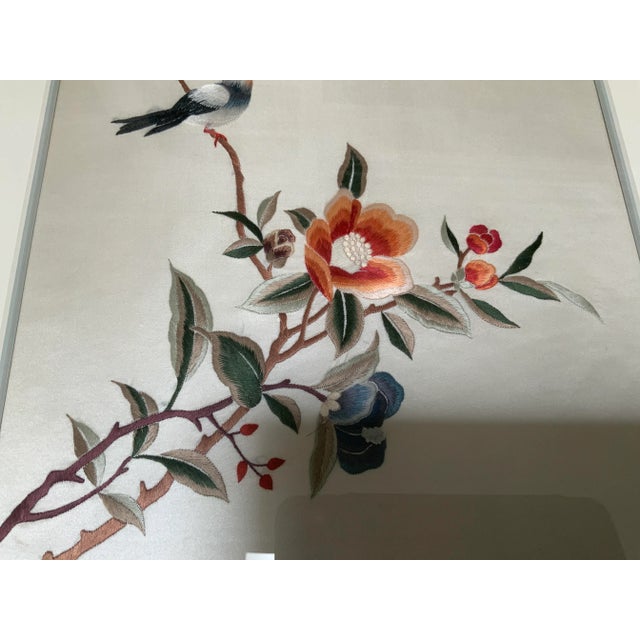 1970s 1970s Vintage Framed Asian Hand Embroidered Silk Art For Sale - Image 5 of 13