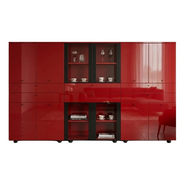 Italian Sideboard in Glossy Chinese Red Lacquer by Cappellini, 1990 For Sale