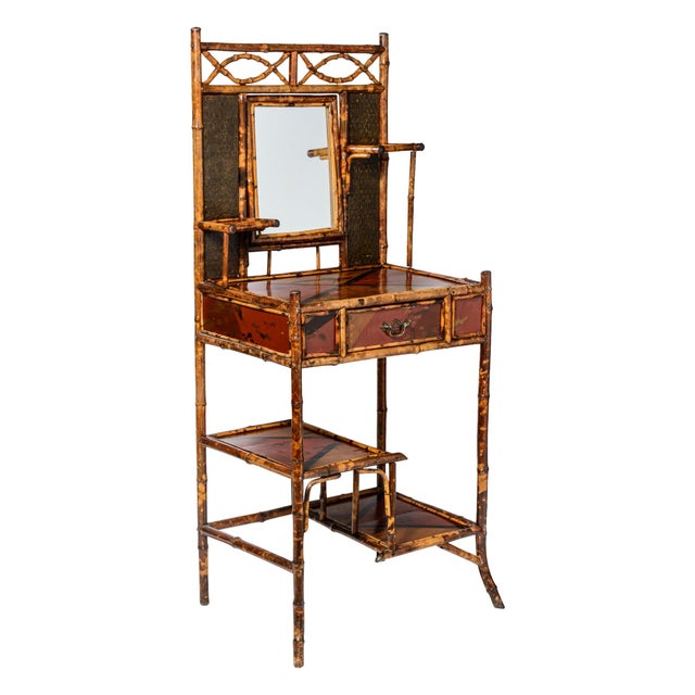 Chinoiserie English Bamboo & Lacquered Chinoiserie Mirrored Hall Stand For Sale - Image 3 of 13