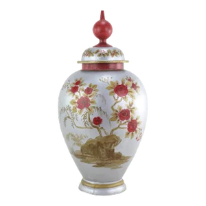 Stunning Handcrafted Metal Shogun Jar Hand Painted Chinoiserie Bird and Flower Pattern