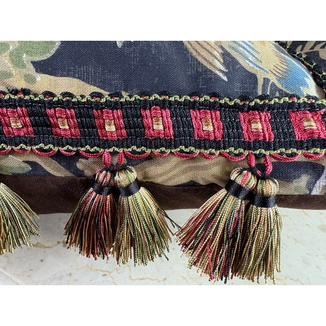 This is a pair of chinoiserie cotton print pillows. This Thibaut cotton print is in beautiful tones of charcoal, burgundy,...