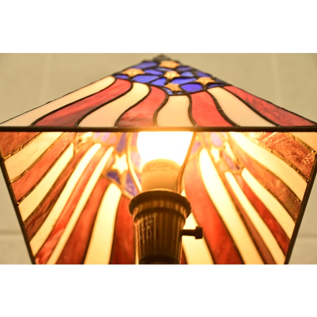 Arts & Crafts Table Lamp With American Flag Stained Glass Shade For Sale - Image 11 of 13