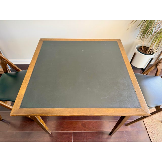 Mid-Century 1960s Coronet “Wonderfold” Walnut Table & Pair of Folding Chairs Set With Black Vinyl for Poker Game or Breakfast Nook For Sale - Image 12 of 12