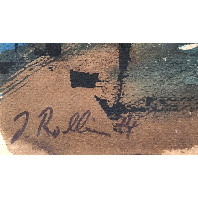 Modern J. Rollin, Paysage lacustre, 1974, Watercolor on Paper For Sale - Image 3 of 8