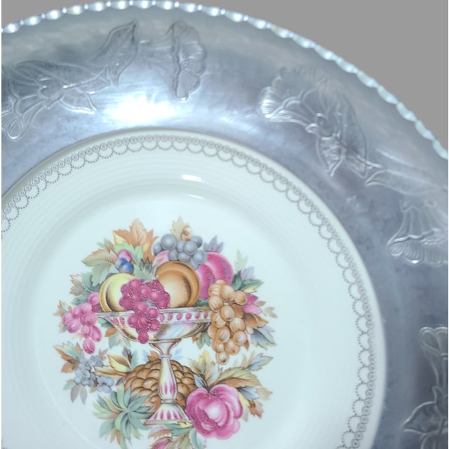 Silver Vintage Triumph Imperial Victorian Limoges Fruit Floral 22k White Gold Plate Farberware Aluminum Tray For Sale - Image 8 of 12