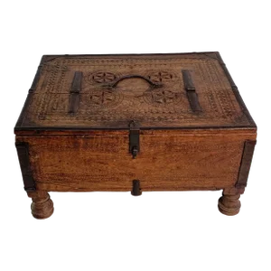 Late 19th Century Large Wooden Carved Indian Dowry Box