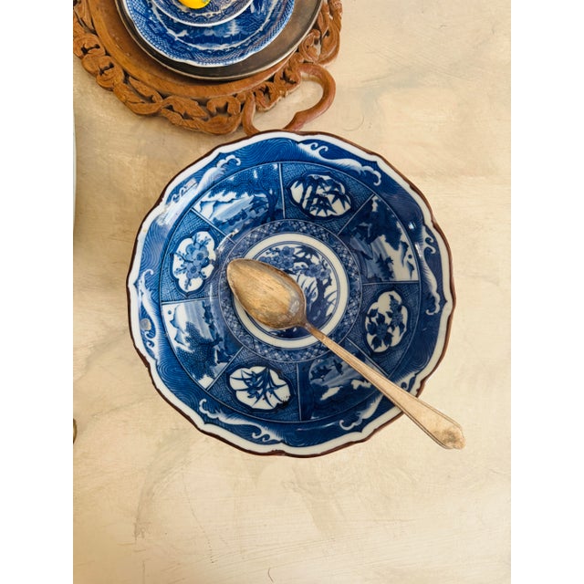 Elegant blue and white porcelain bowl made by Andrea for Sadek, featuring a classic chinoiserie-inspired design with...
