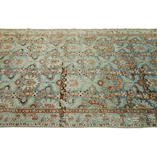 Textile Handmade Blue Antique Wool Runner Persian Hamadan With Allover Pattern For Sale - Image 7 of 10