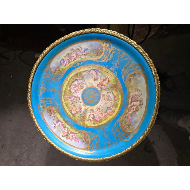 19th Century French Hand-Painted Porcelain Table with Gilt Bronze in the style of Sèvres, 1890s For Sale - Image 13 of 15
