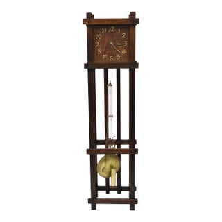 Antique Mission Arts and Crafts Oak Wood Tall Case Grandfather Clock For Sale