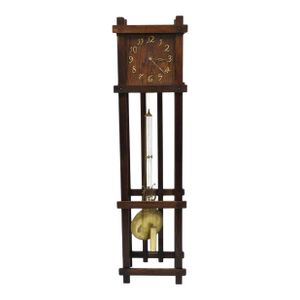 Antique Mission Arts and Crafts Oak Wood Tall Case Grandfather Clock