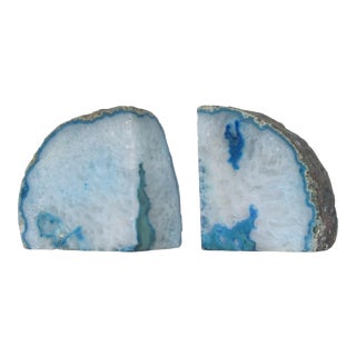 1970s Blue Quartz Stone Bookends Ethereal Blue For Sale